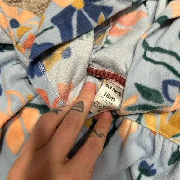 Two 18 month footie pajamas- fleece hooded floral and 101 Dalmatians - Picture 3 of 5